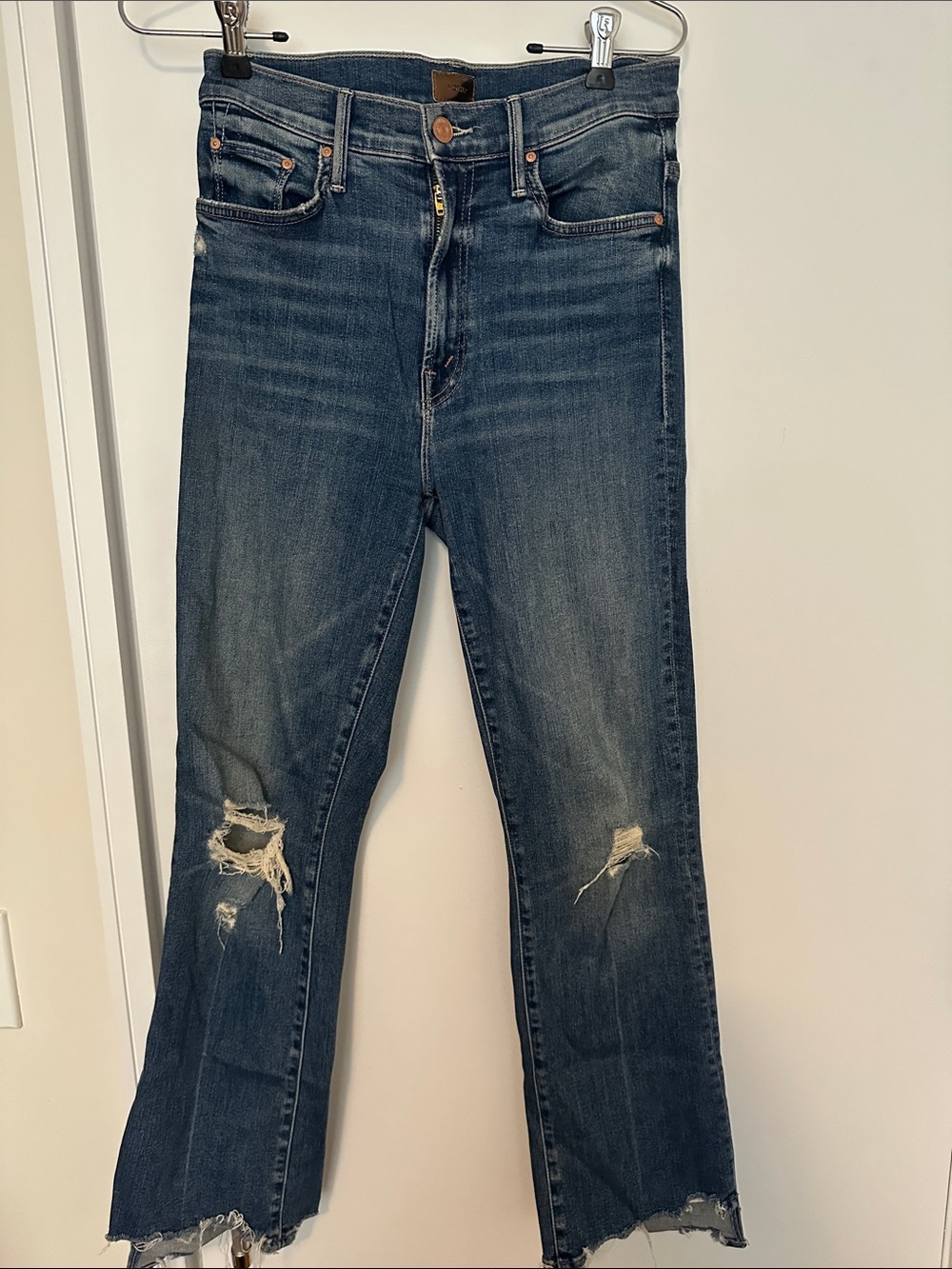 MOTHER Dark Blue Distressed Skinny Jeans